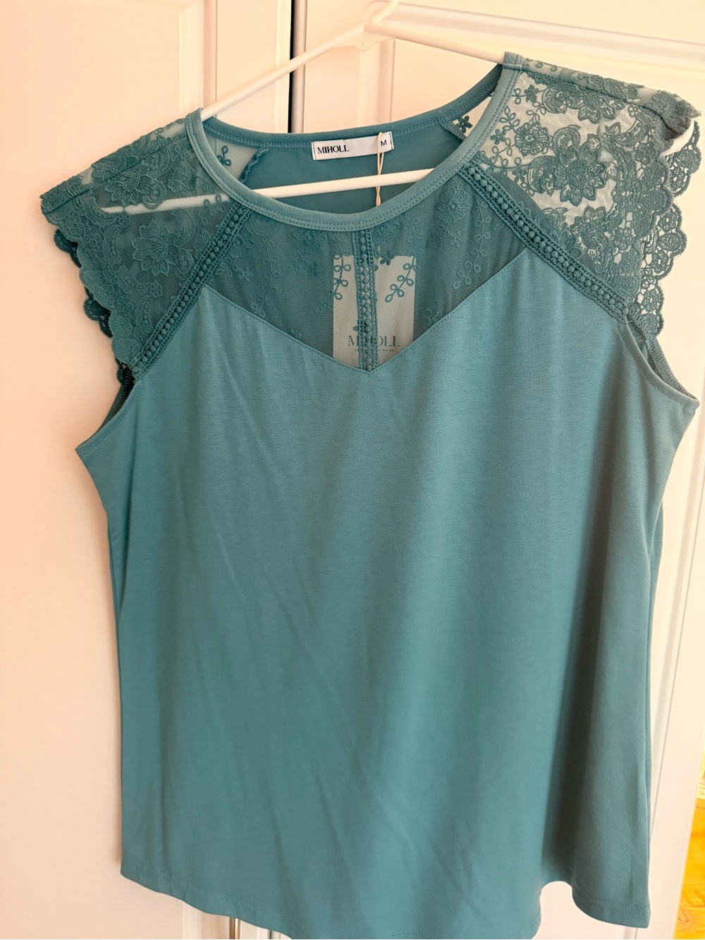 Mivoll Teal Lace Cap Sleeve Women's Top